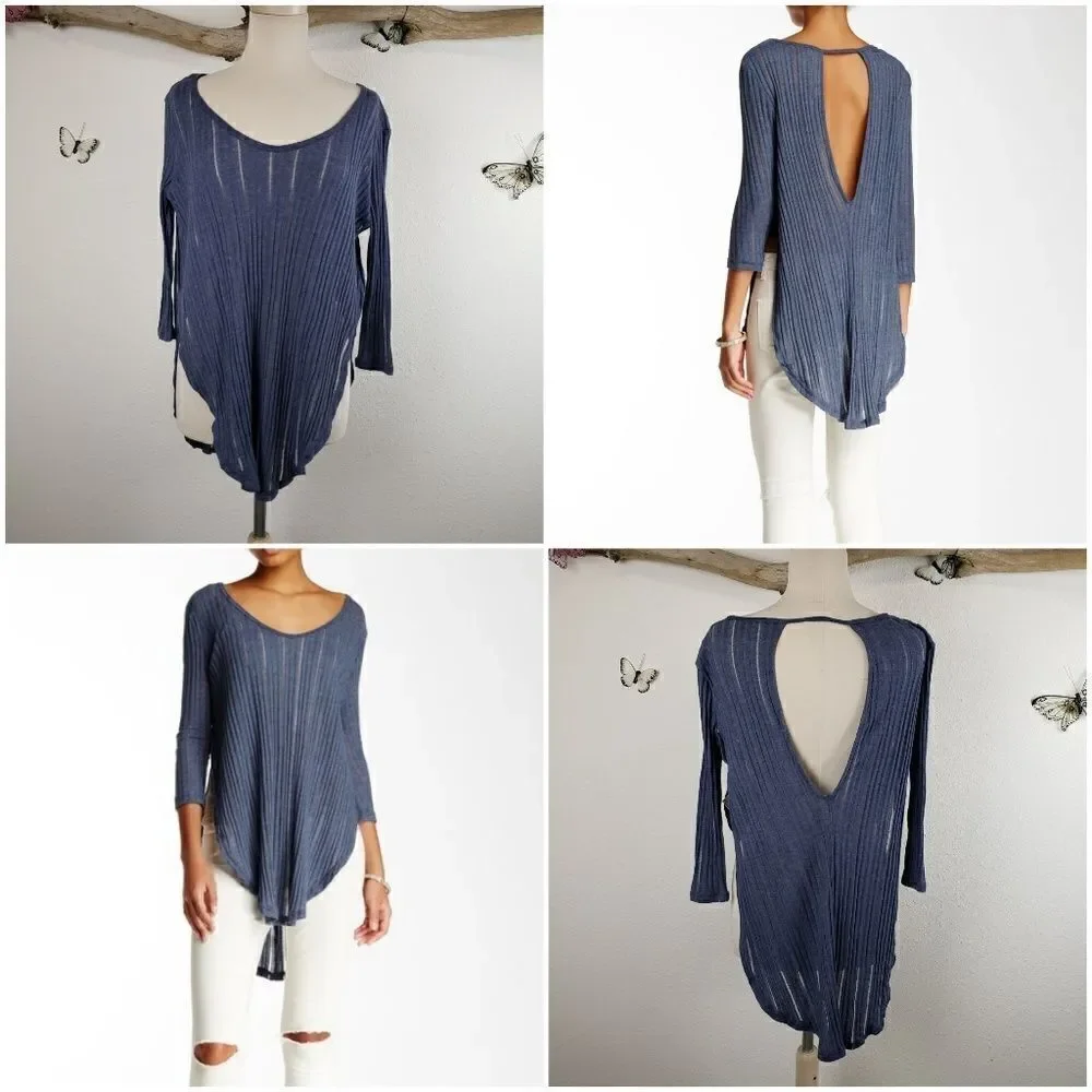 Free people Astoria split ribbed tee denim